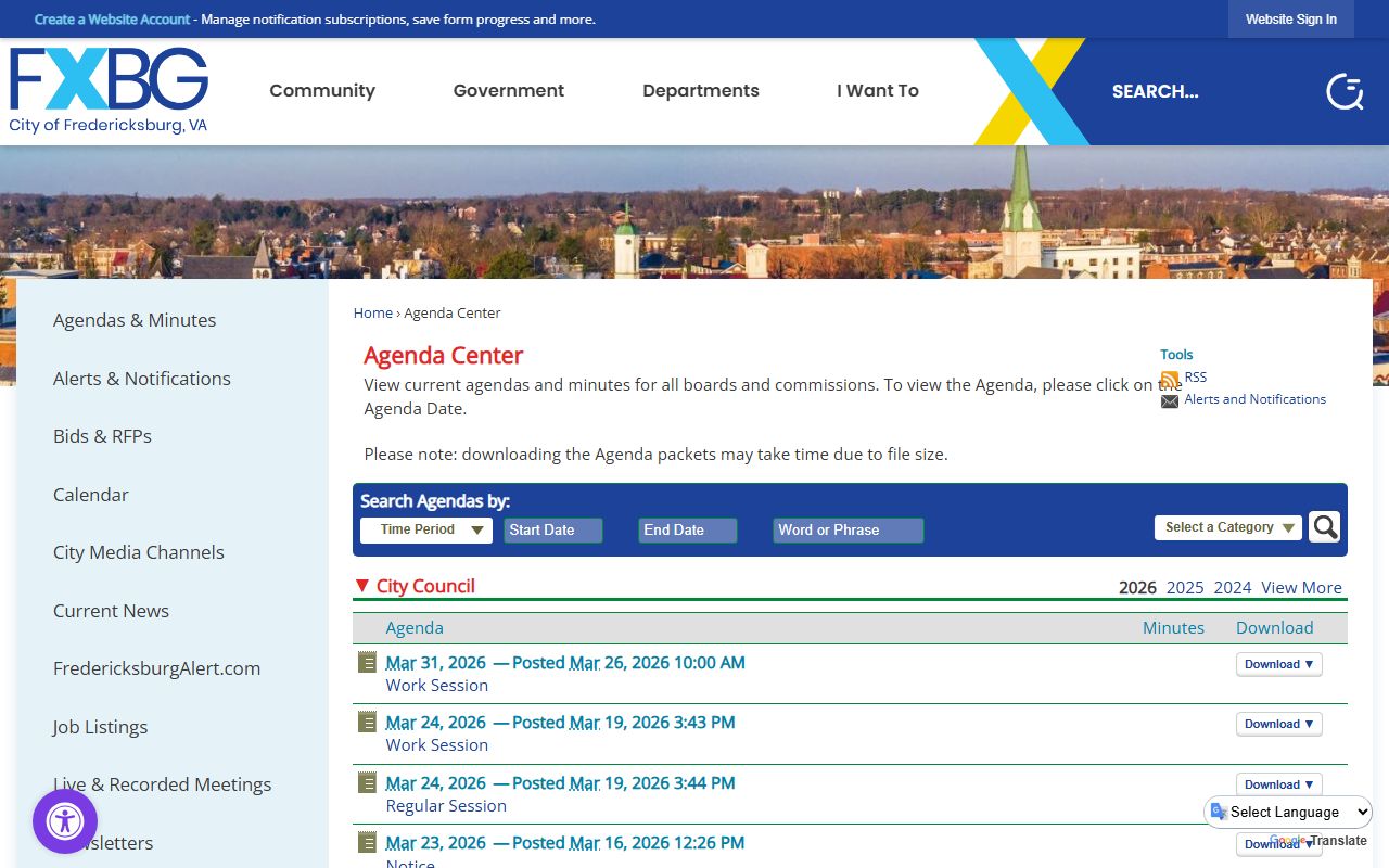 Fredericksburg Health Department page with vital records and divorce certificate information