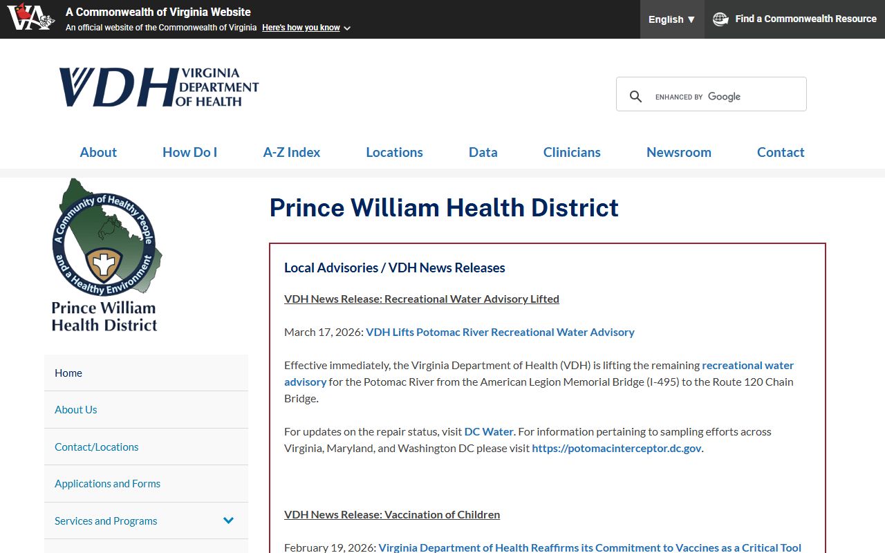 Virginia Department of Health Prince William County vital records office for divorce decree certificates