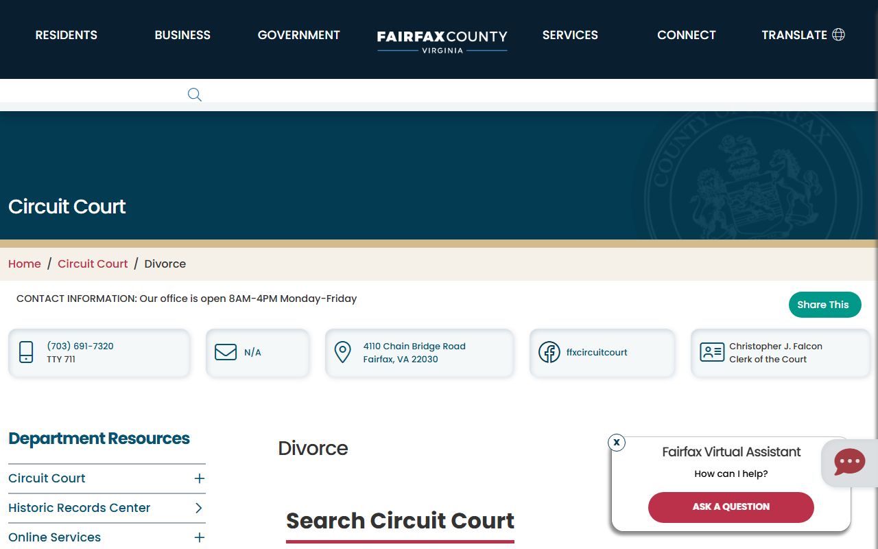 Virginia Divorce Decree - Fairfax County Circuit Court Divorce Information
