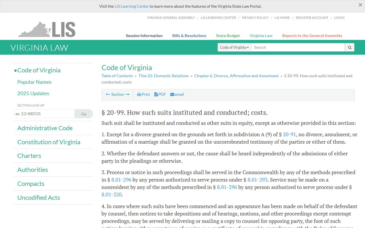 Virginia Divorce Decree - Virginia Code § 20-99 How Divorce Suits Instituted